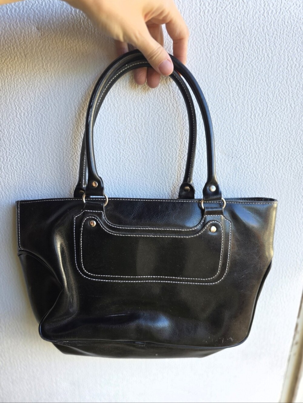 Lancome Boogie Bag Black 90s Y2K Designer Celine Tote Bag White Stitching Classy